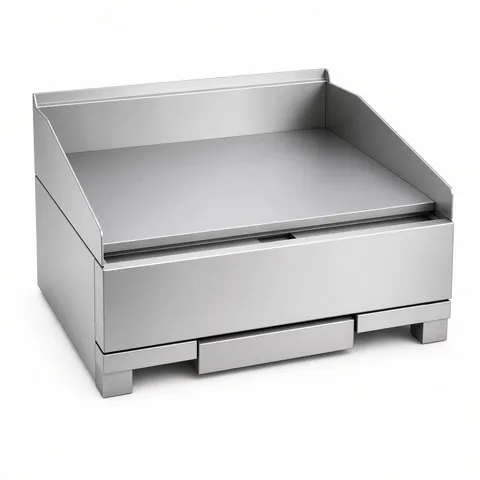 Stainless steel flat-top griddle with a raised splashback